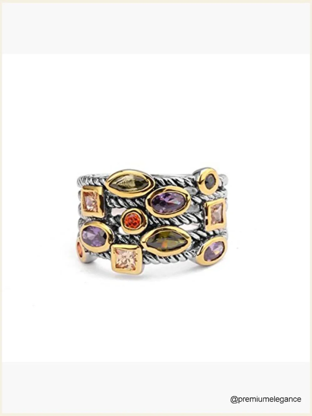 Twisted Cable Wire Multi CZ Statement Ring Silver Gold